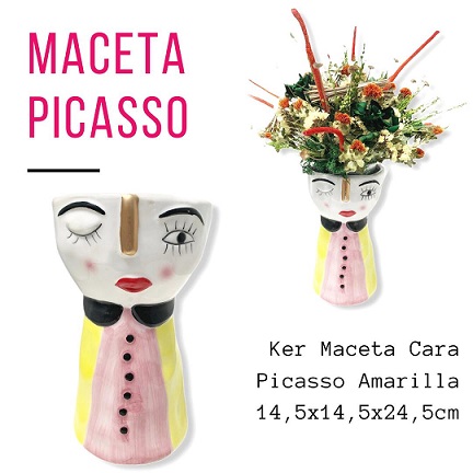 Maceta Cara Picasso Amarilla 14,5x24,5Hcm