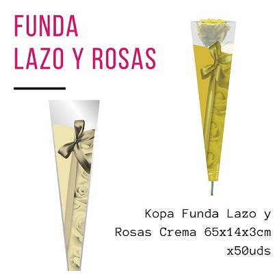 Funda Lazo y Rosas Crema 14Ax65Hcm (x50uds)