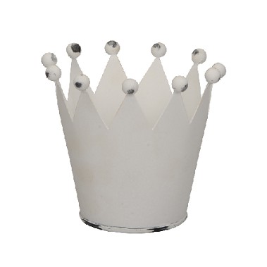 Cubremaceta Corona Metal Blanca 12.5x12Hcm