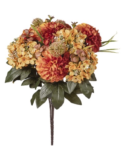 Bouquet Dalias y Hortensias Artificial Naranja 50cm