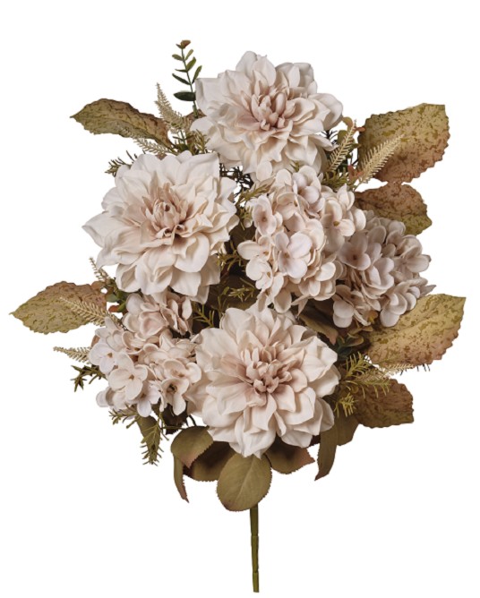 Bouquet Dalias y Hortensias Artificial Crema 57cm