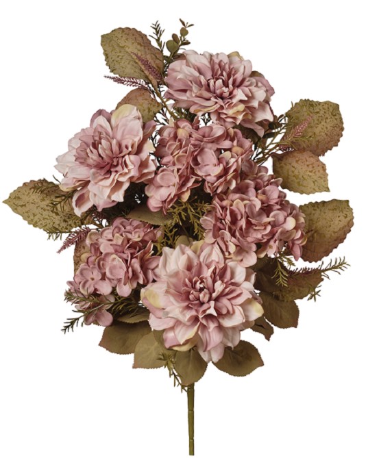 Bouquet Dalias y Hortensias Artificial Rosa Vintage 57cm