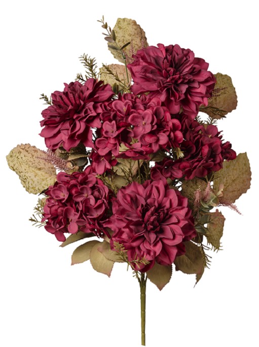 Bouquet Dalias y Hortensias Artificial Rojo 57cm