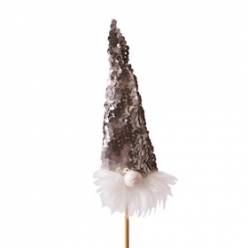 Pick Mago Navidad Gwaun Gris 15cm en palo de 50cm ( x10 uds)