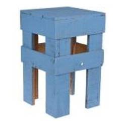 Taburete Madera Cuadrado Azul Acero 25x40cm