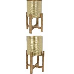 Macetero Dorado Soporte Madera (Set 2uds)