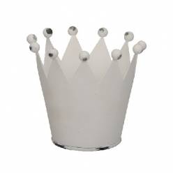 Cubremaceta Corona Metal Blanca 12.5x12Hcm