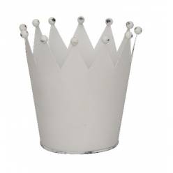 Cubremaceta Corona Metal Blanca 18x17.5Hcm
