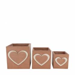 Cajon Madera Corazon Rosa (Set 3uds)