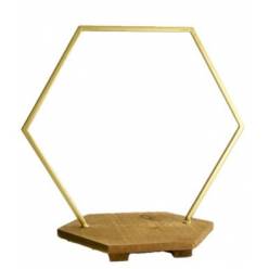 Hexagono Dorado con Base De Madera 58.5x31.5x52Hcm