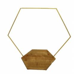 Hexagono Dorado con Base De Madera 77x41,5x70Hcm