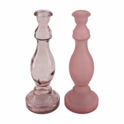 Candelabro Vidrio Rosa 10,5x30Hcm