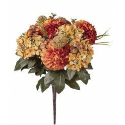 Bouquet Dalias y Hortensias Artificial Naranja 50cm